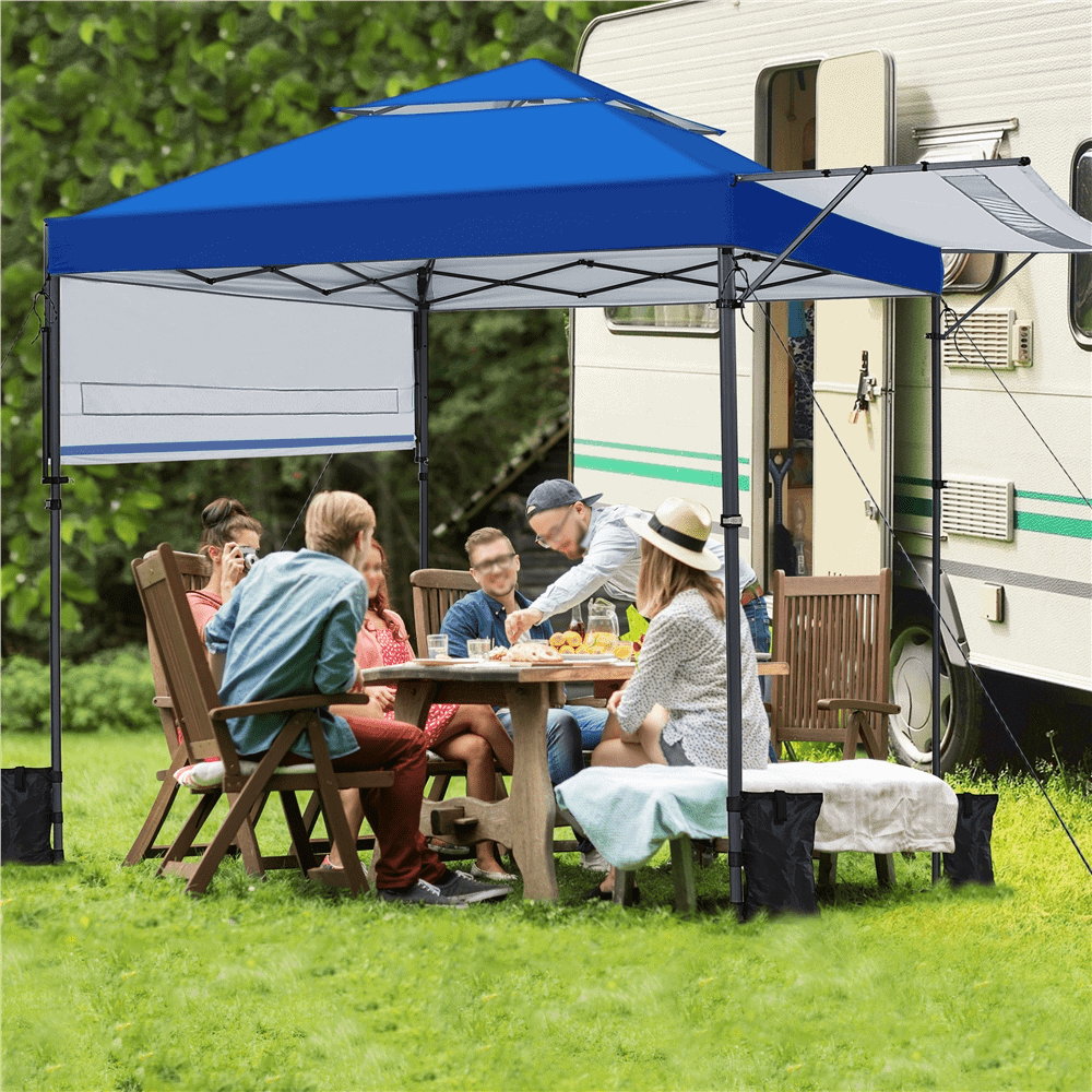Easyfashion 10x17ft 2-tiered Pop-up canopy tent with Double Awnings, Blue