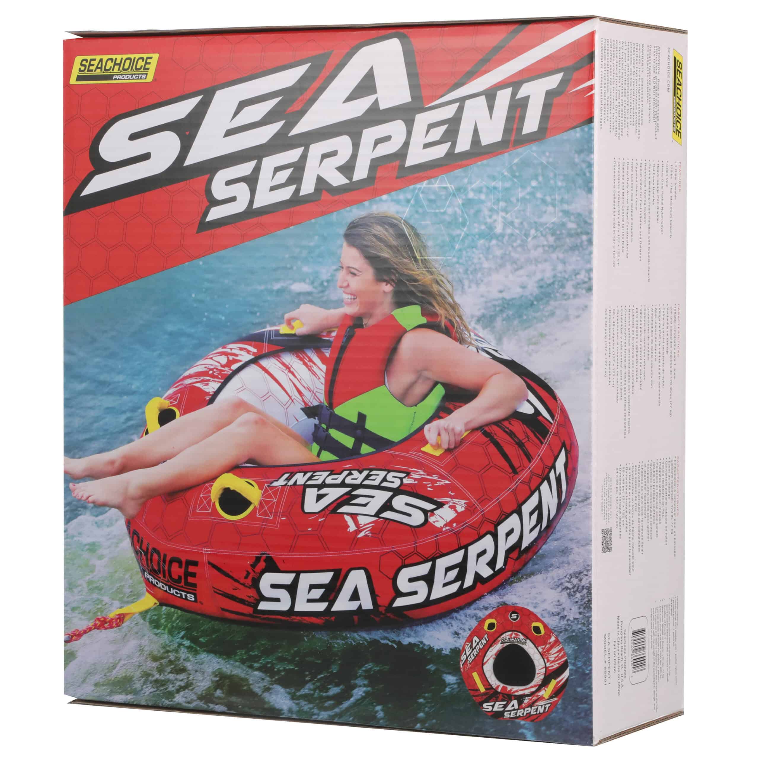 Seachoice Sea Serpent Towable Tube, Open Top Boat Tube w/ Reinforced Towing System, 1 Person, 50 In. X 48 In.
