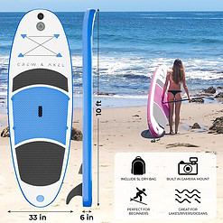 Crew Axel Inflatable Paddle Board 10’33’6” (18lb) SUP Kit Includes Paddle Pump Bag & More Blue