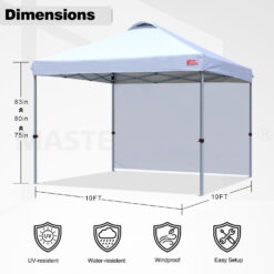 MASTERCANOPY 10' x 10' Easy Pop Up Canopy Instant Shelter with 1 Sidewall, White