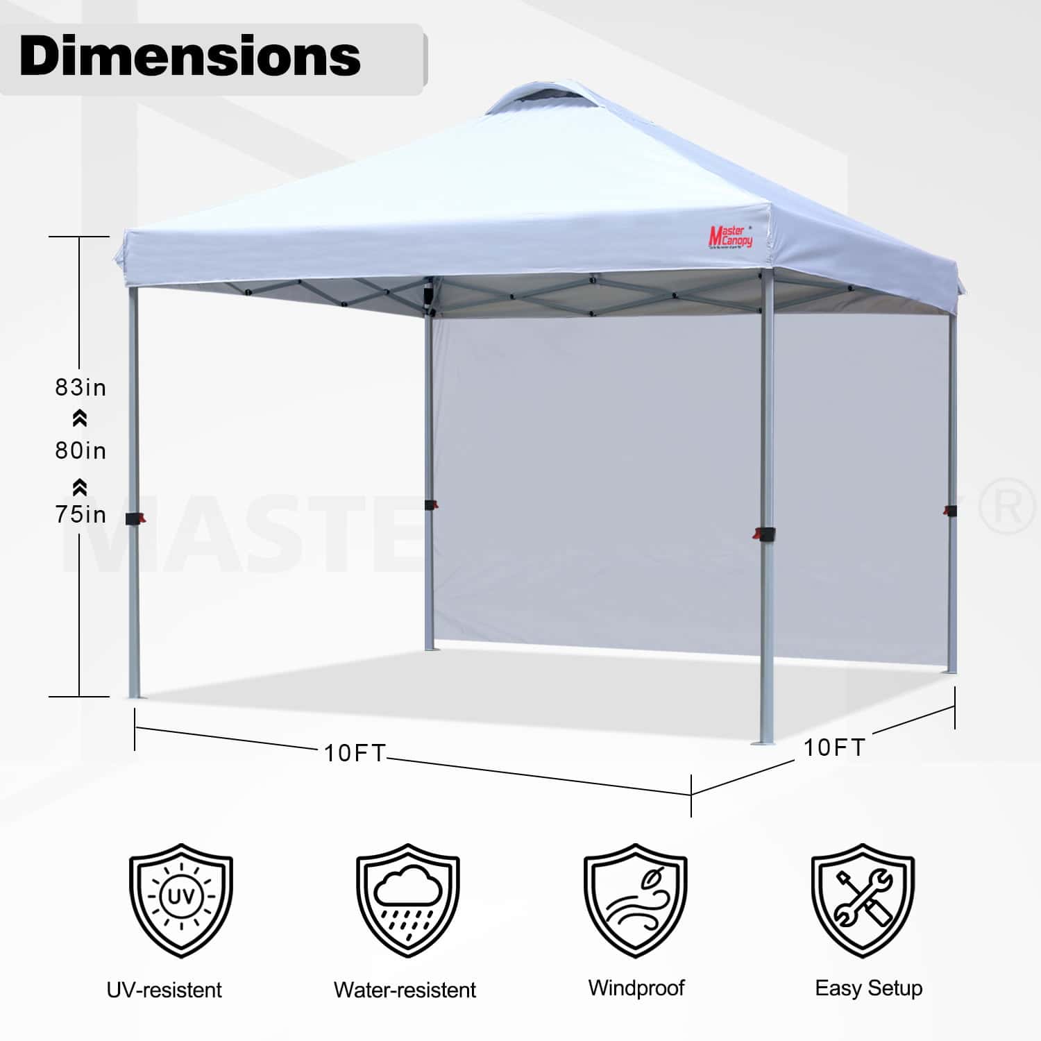 MASTERCANOPY 10' x 10' Easy Pop Up Canopy Instant Shelter with 1 Sidewall, White