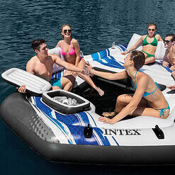 Intex Blue Tropic Inflatable Lake Island Float with Cooler and Cupholders