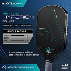 JOOLA Simone Jardim Hyperion CFS 16mm Pickleball Paddle, Black, 7.9 oz
