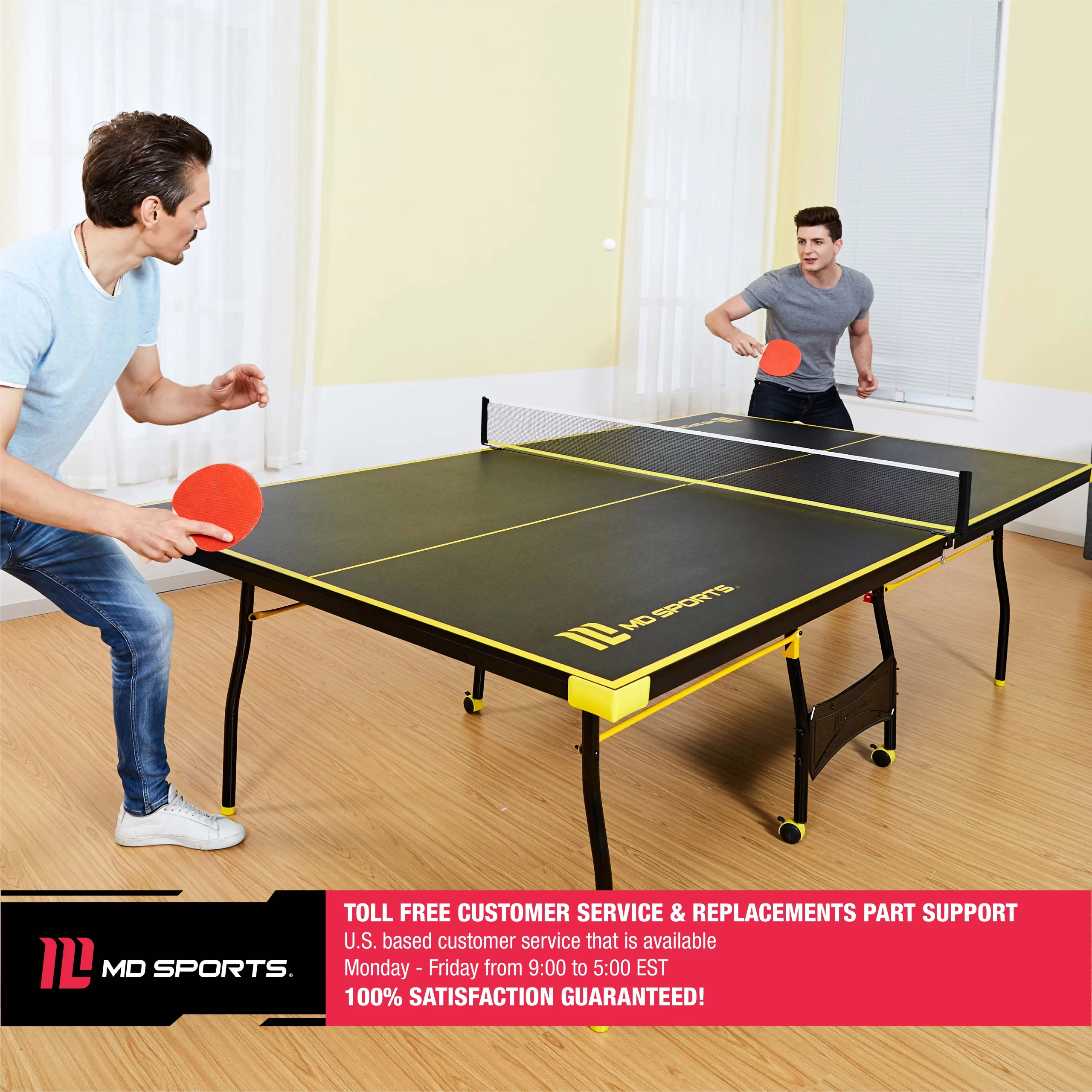 MD Sports Official Size Table Tennis Table - Black/Yellow