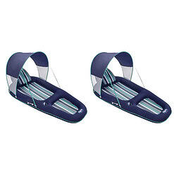 Aqua Leisure Inflatable Pool Lounger Float w Sunshade Canopy, Blue (2 Pack)