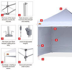 ABCCANOPY 10 ft x 10 ft Metal Pop-Up Commercial Canopy Tent with walls, White