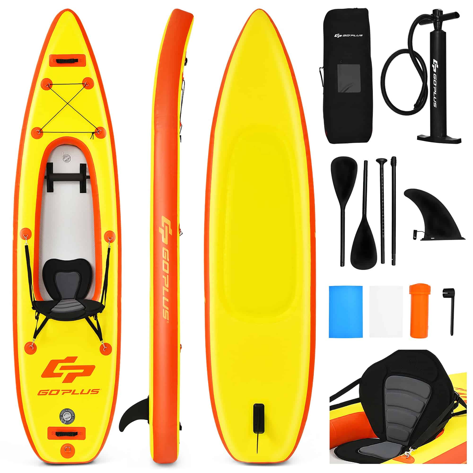 Goplus 10.8' Inflatable Kayak Set K1 1-Person Sit-On-Top Kayak with Oars Yellow