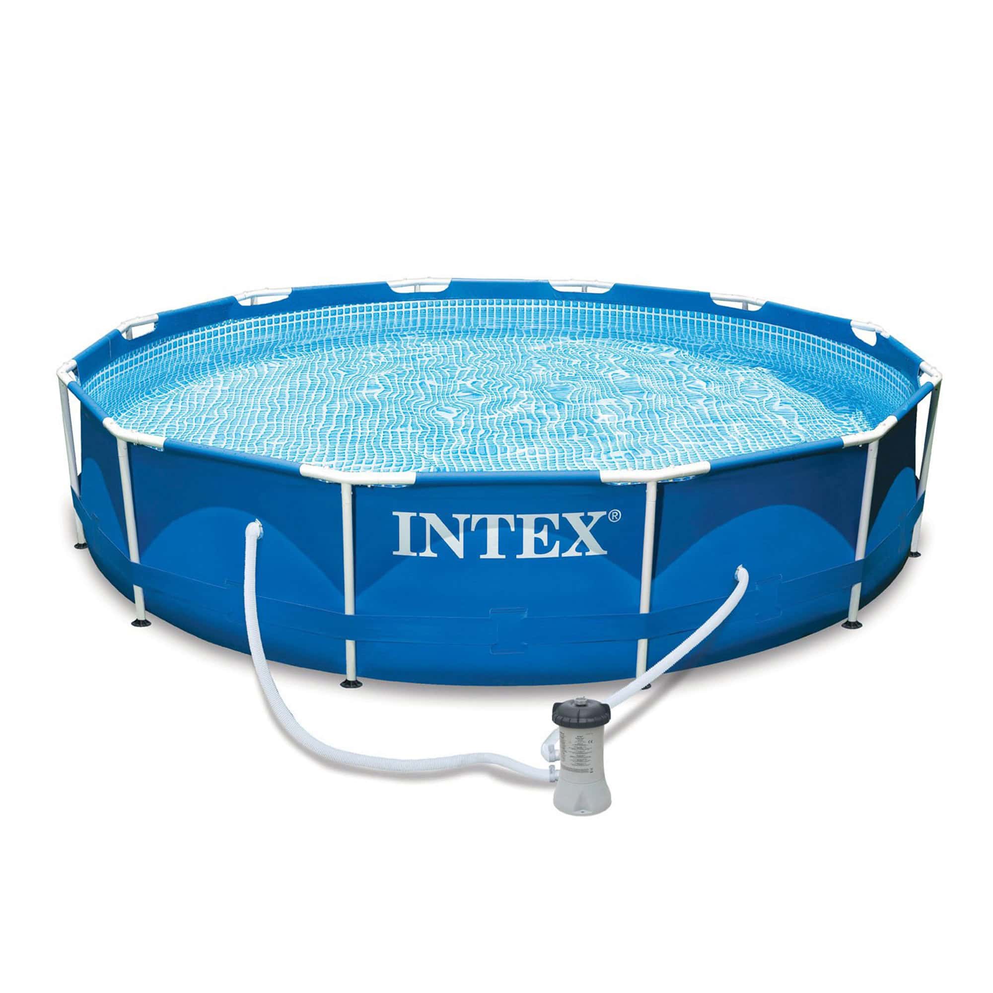 Intex 12' x 2.5' Round Pool w/ Filter Pump & Pool Cleaning Kit w/ Vacuum & Pole
