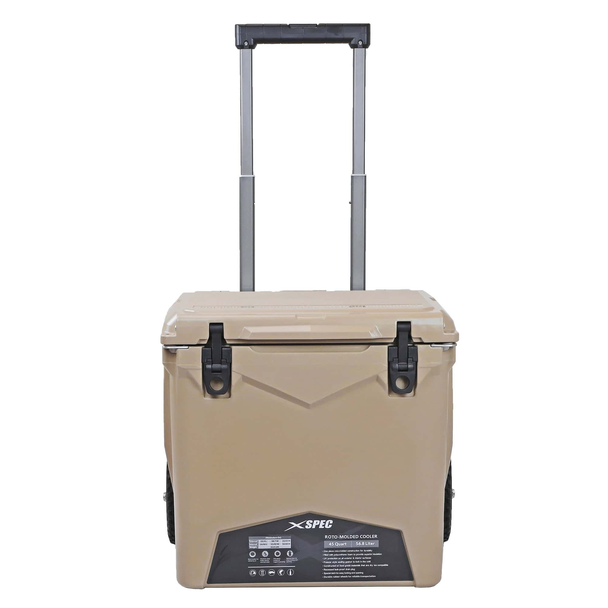Xspec 45 Quart Towable Roto Molded Ice Chest Outdoor Camping Cooler with