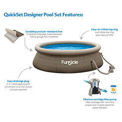 Funsicle 10ft x 30in Round QuickSet Designer Above Ground Pool, Dark Triple Basketweave with Cartridge Filter Pump, Age 6 & up