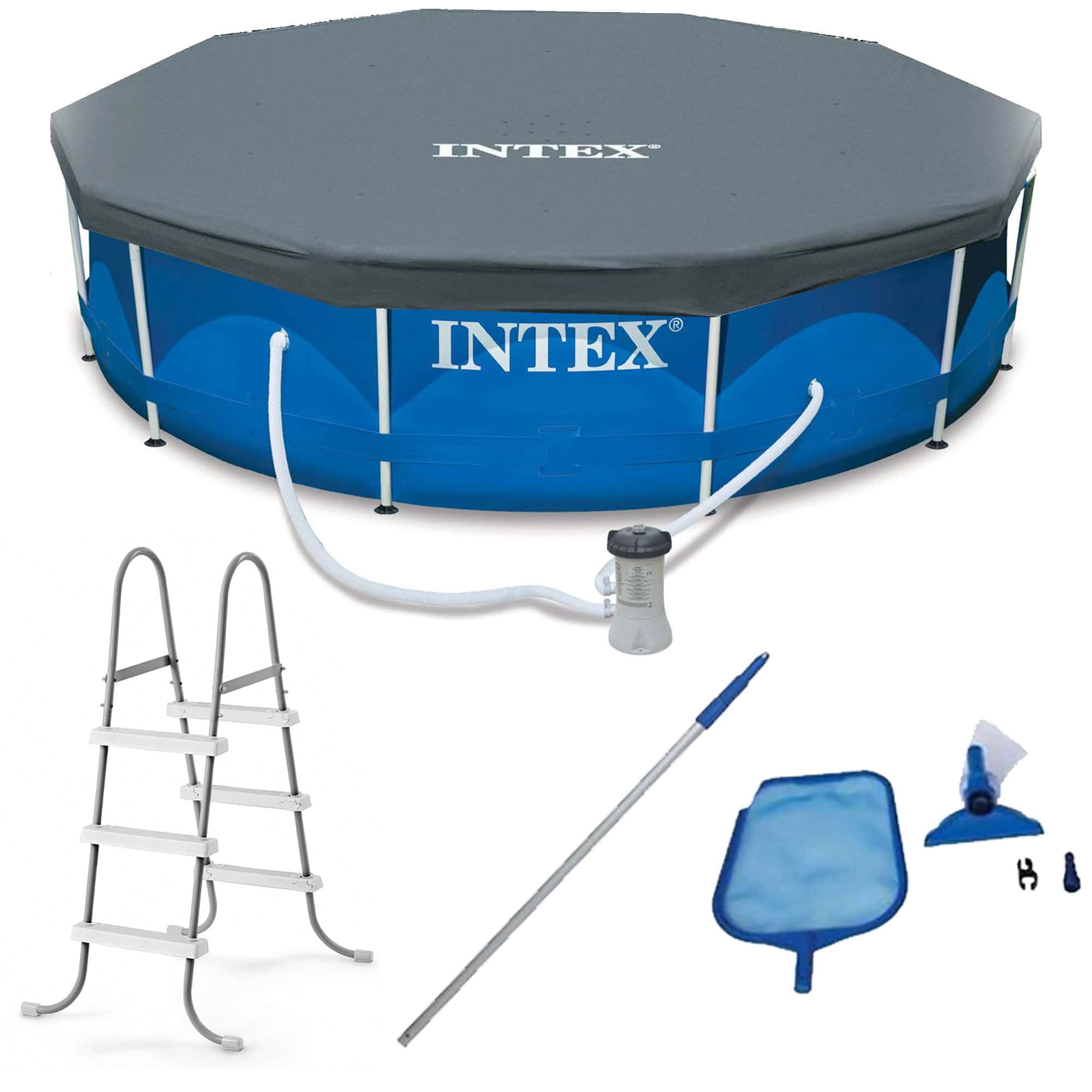 Intex 12 x 2.5 Foot Metal Frame Pool Above Ground Pool with Filter and Accessories Round