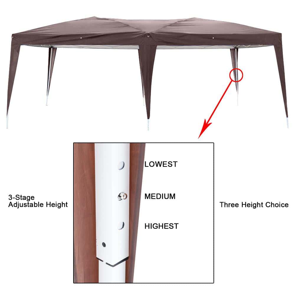 UBesGoo Easy Pop Up Canopy Party Tent, Coffee Brown with 4 Removable Sidewalls 10-Feet x 20-Feet