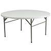 Flash Furniture Scarborough 5-Foot Round Bi-Fold White Plastic Folding Table with Carrying Handle