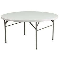 Flash Furniture Scarborough 5-Foot Round Bi-Fold White Plastic Folding Table with Carrying Handle