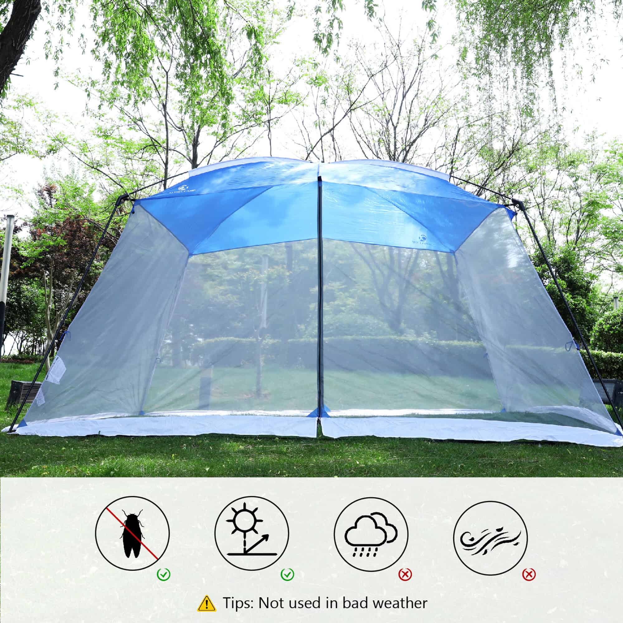 Alpha Camp 13' x 9' Screen House Canopy Sun Shade with One Room, Blue