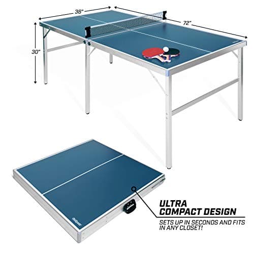 GoSports 6’x3’ Mid-Size Table Tennis Game Set - Indoor/Outdoor Portable Table Tennis Game, Includes 2 Paddles and 4 Balls