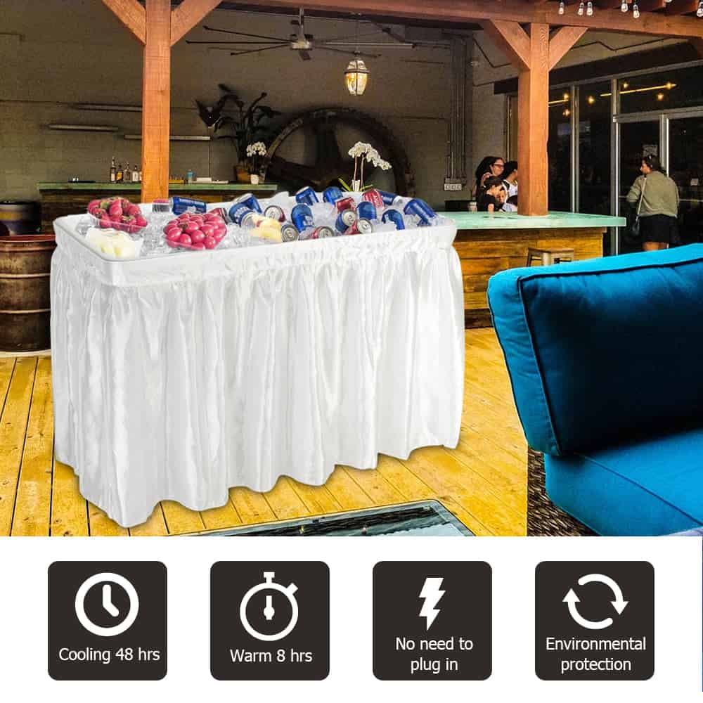 VINGLI 4 Foot Party Ice Cooler Folding Table, Portable Tailgate Camp Fishing Cleaning Table, Plastic with Matching Skirt