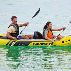 Intex Explorer K2 Yellow 2 Person Inflatable Kayak with Oars & Air Pump (2 Pack)