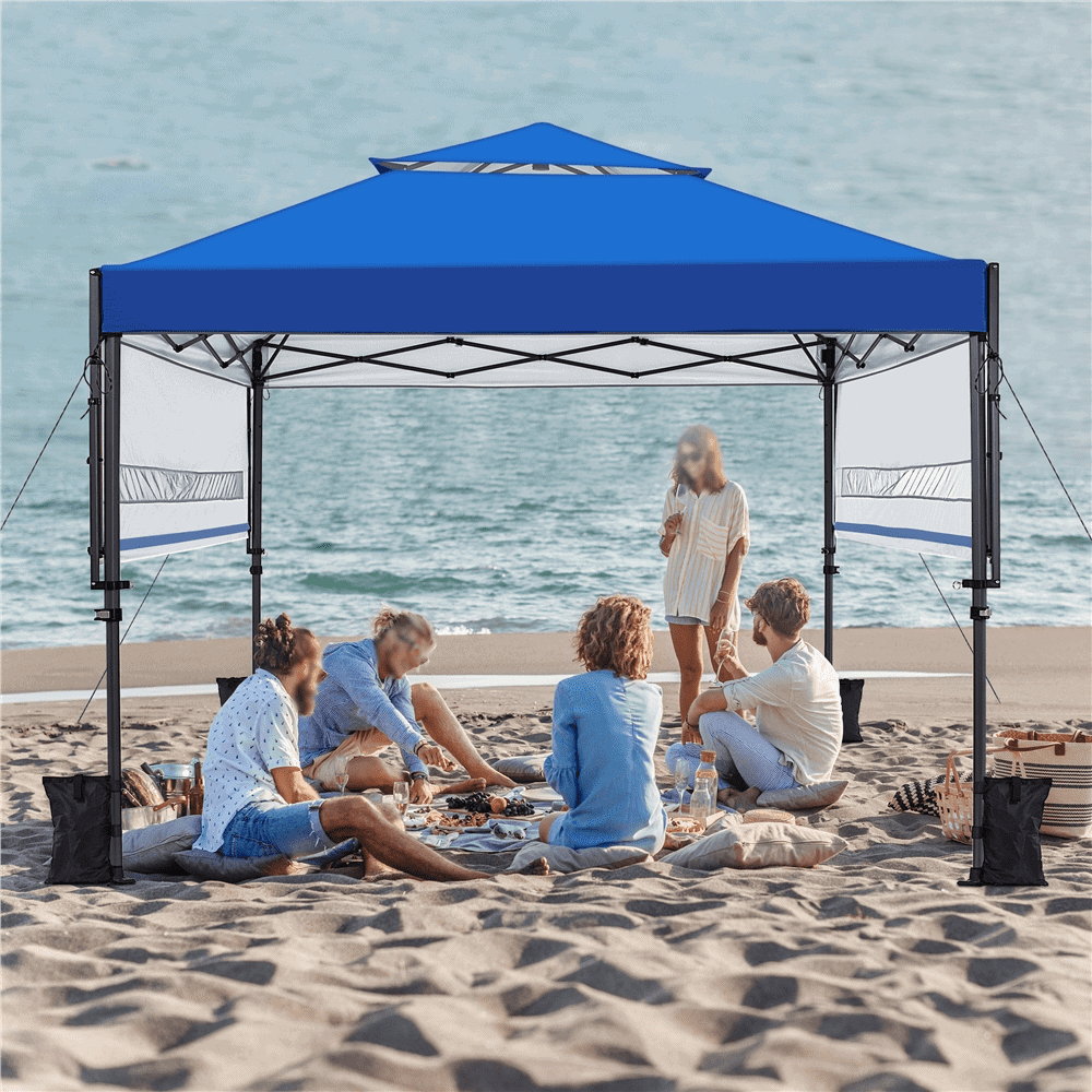 Easyfashion 10x17ft 2-tiered Pop-up canopy tent with Double Awnings, Blue