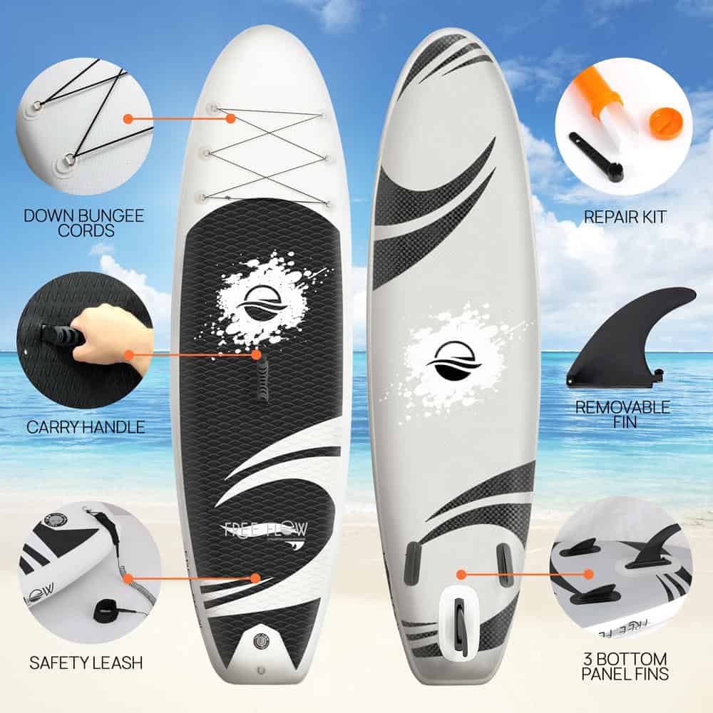 SereneLife SLSUPB06 - Free Flow Paddleboard SUP - Stand Up Water Paddle-Board (10 Ft.)