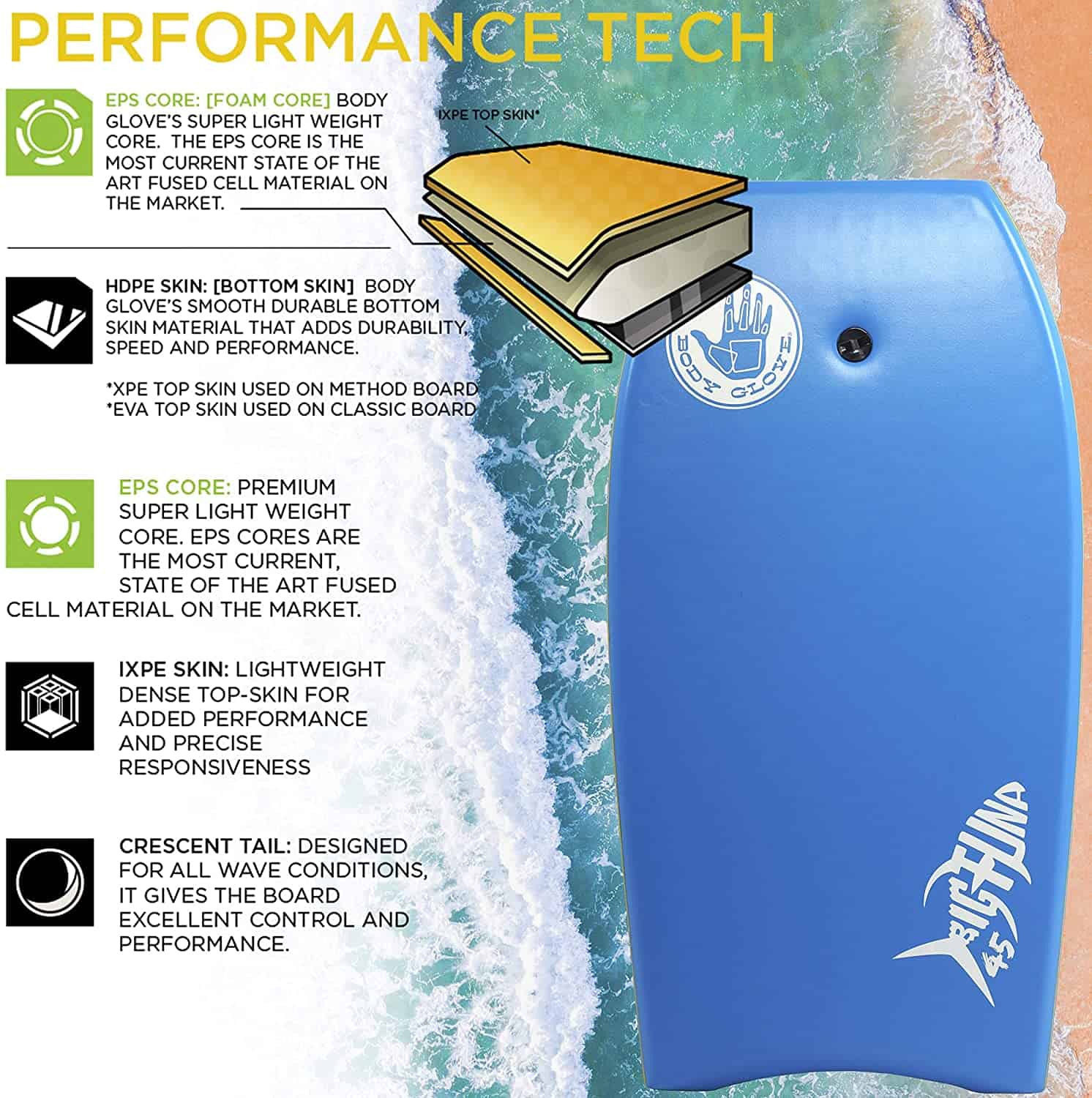 Body Glove Big Tuna 45 inch Large Bodyboard, Leash Included