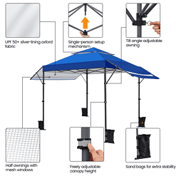 Easyfashion 10x17ft 2-tiered Pop-up canopy tent with Double Awnings, Blue