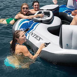 Intex Blue Tropic Inflatable Lake Island Float with Cooler and Cupholders