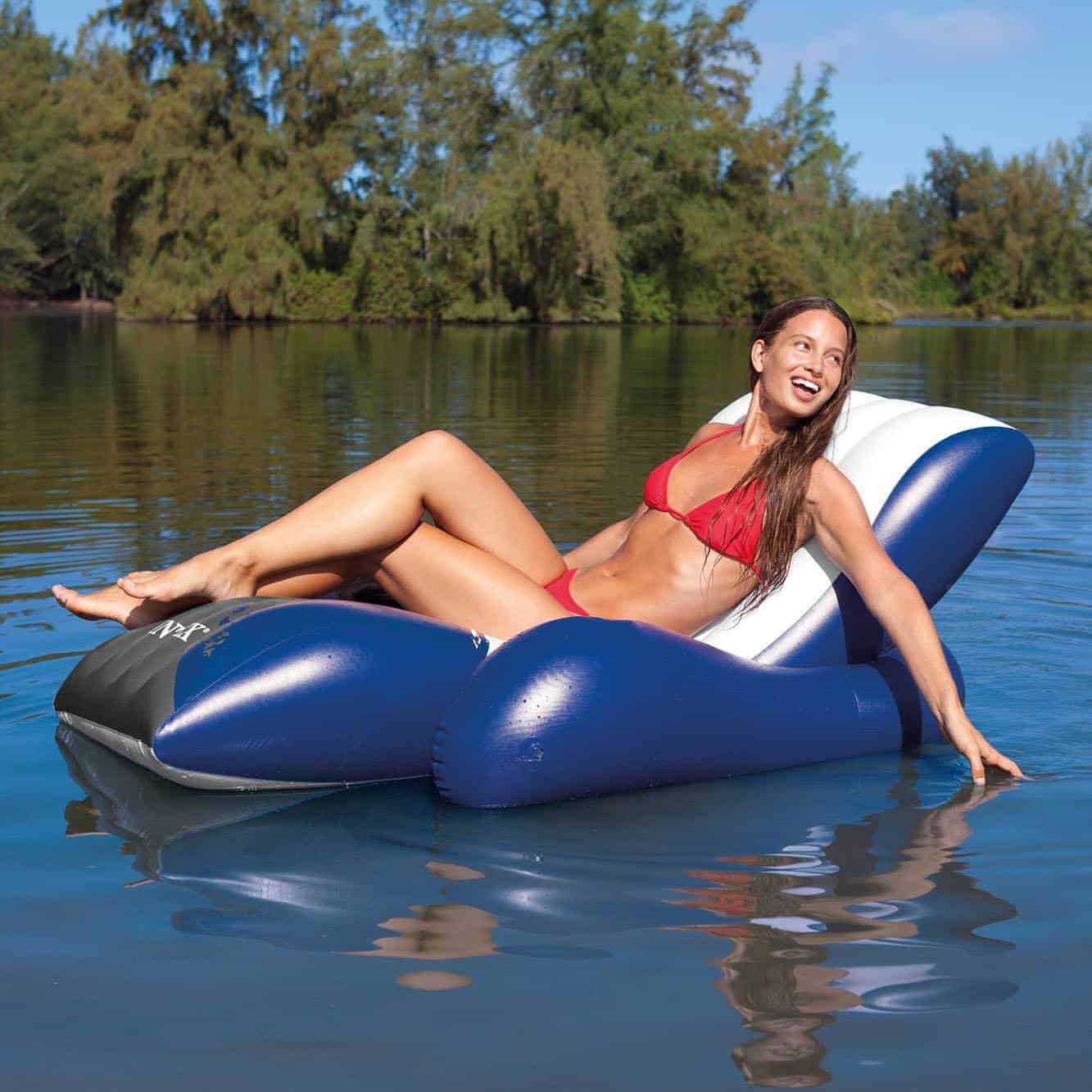 Intex Inflatable Floating Comfortable Recliner Lounges with Cup Holders (3 Pack)