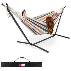 Best Choice Products 2-Person Brazilian-Style Cotton Double Hammock with Stand Set w/ Carrying Bag - Desert Stripes