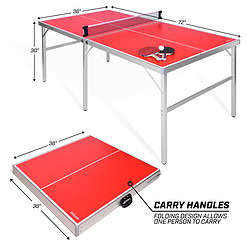 GoSports 6 Ft. x 3 Ft. Mid-size Table Tennis Game Set, Indoor or Outdoor Portable Table Tennis Game with Net, 2 Table Tennis Paddles and 4 Balls