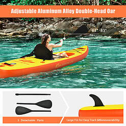 Goplus 10.8' Inflatable Kayak Set K1 1-Person Sit-On-Top Kayak with Oars Yellow