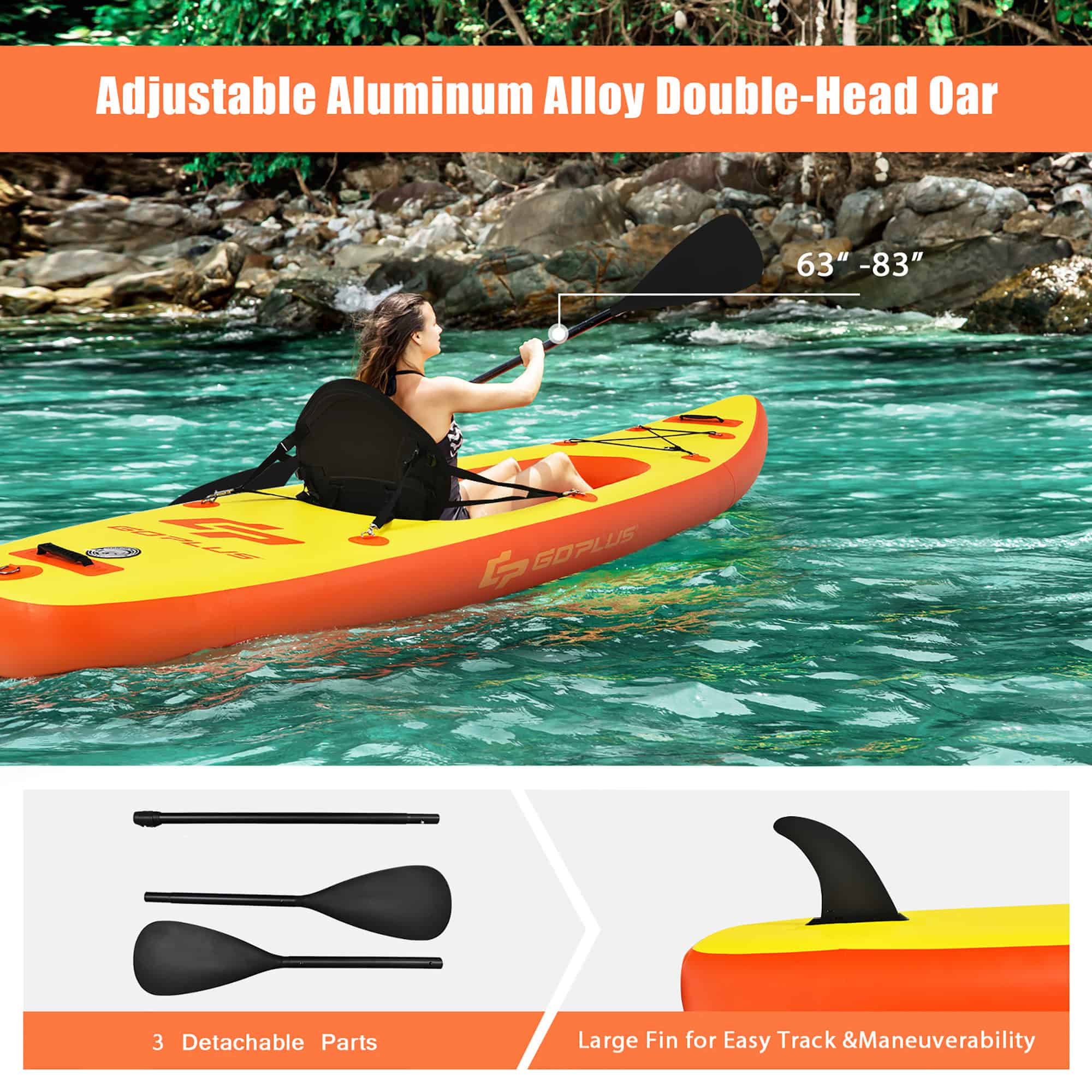 Goplus 10.8' Inflatable Kayak Set K1 1-Person Sit-On-Top Kayak with Oars Yellow