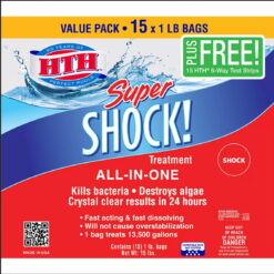 HTH Super Shock Treatment ALL IN ONE Swimming Pool, Spa with bonus 15 Test Strips, 15 pk/1 lbs