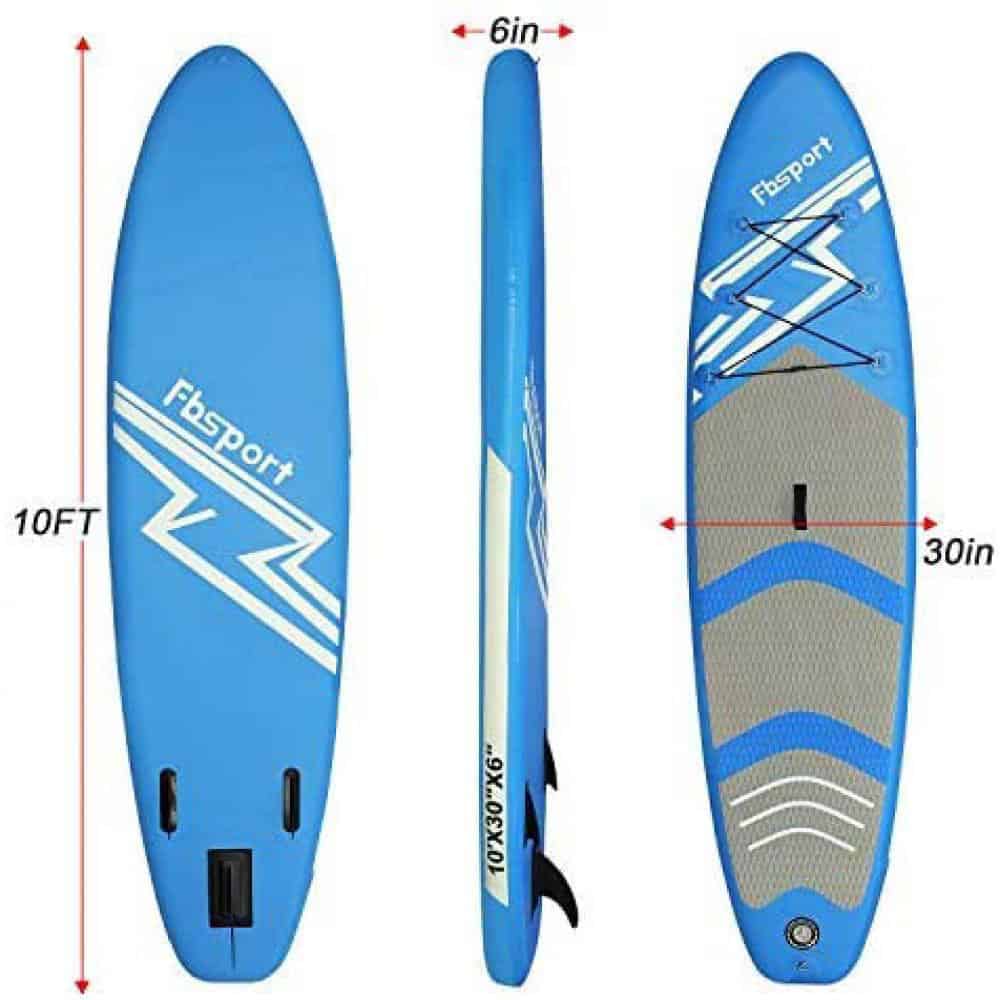 Summer Sale, FBSPORT Paddle Board 10 ft Inflatable Stand Up Paddle Boards with Premium Sup Accessories & Backpack, Non-Slip Deck, Waterproof Bag, Leash, Paddle and Pump,Blue