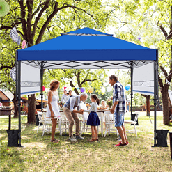 Easyfashion 10x17ft 2-tiered Pop-up canopy tent with Double Awnings, Blue
