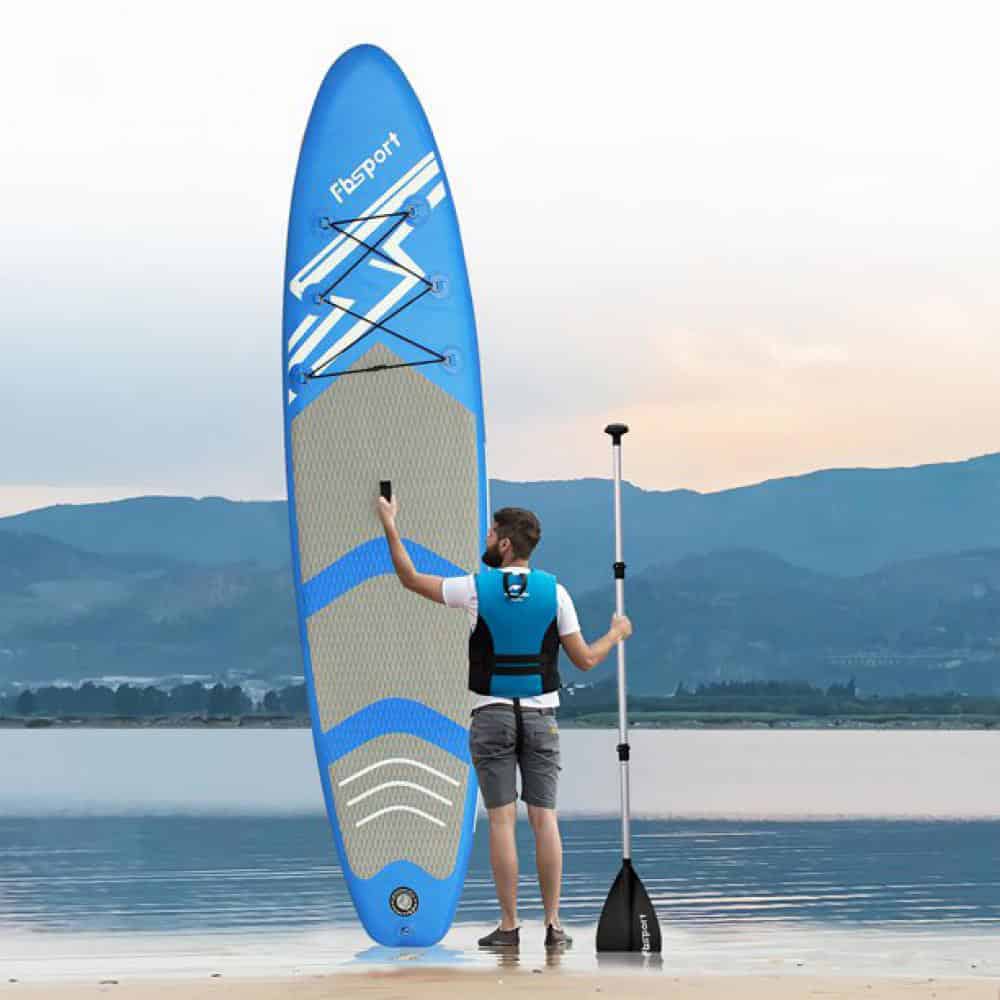 Summer Sale, FBSPORT Paddle Board 10 ft Inflatable Stand Up Paddle Boards with Premium Sup Accessories & Backpack, Non-Slip Deck, Waterproof Bag, Leash, Paddle and Pump,Blue