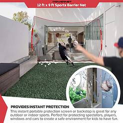 PowerNet 12x9 Ft Sports Barrier Net for Player and Property Protection (1021)