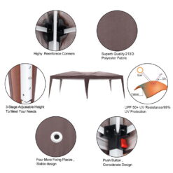 UBesGoo Easy Pop Up Canopy Party Tent, Coffee Brown with 4 Removable Sidewalls 10-Feet x 20-Feet