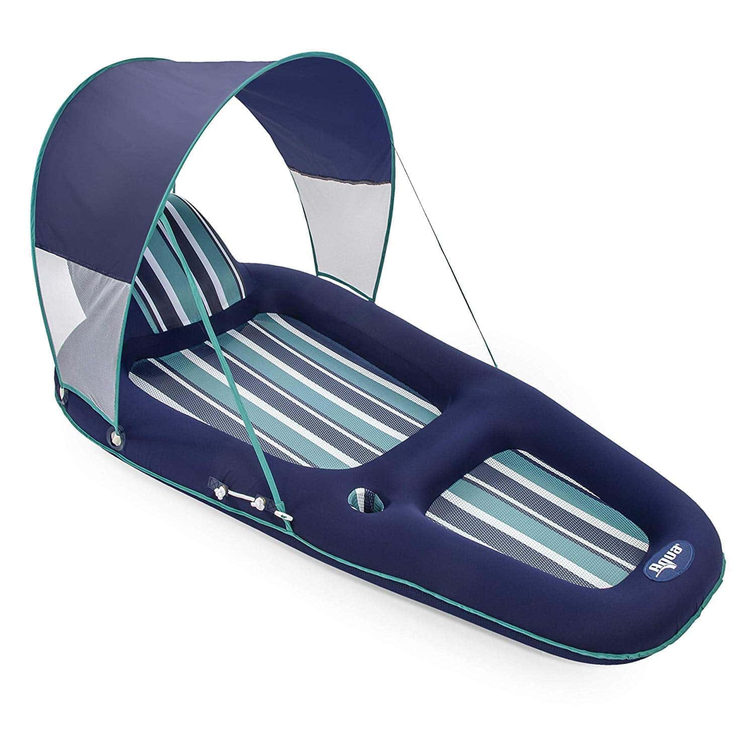 Aqua Leisure Luxurious Inflatable Pool Lounger Float w/ Sunshade Canopy, Blue