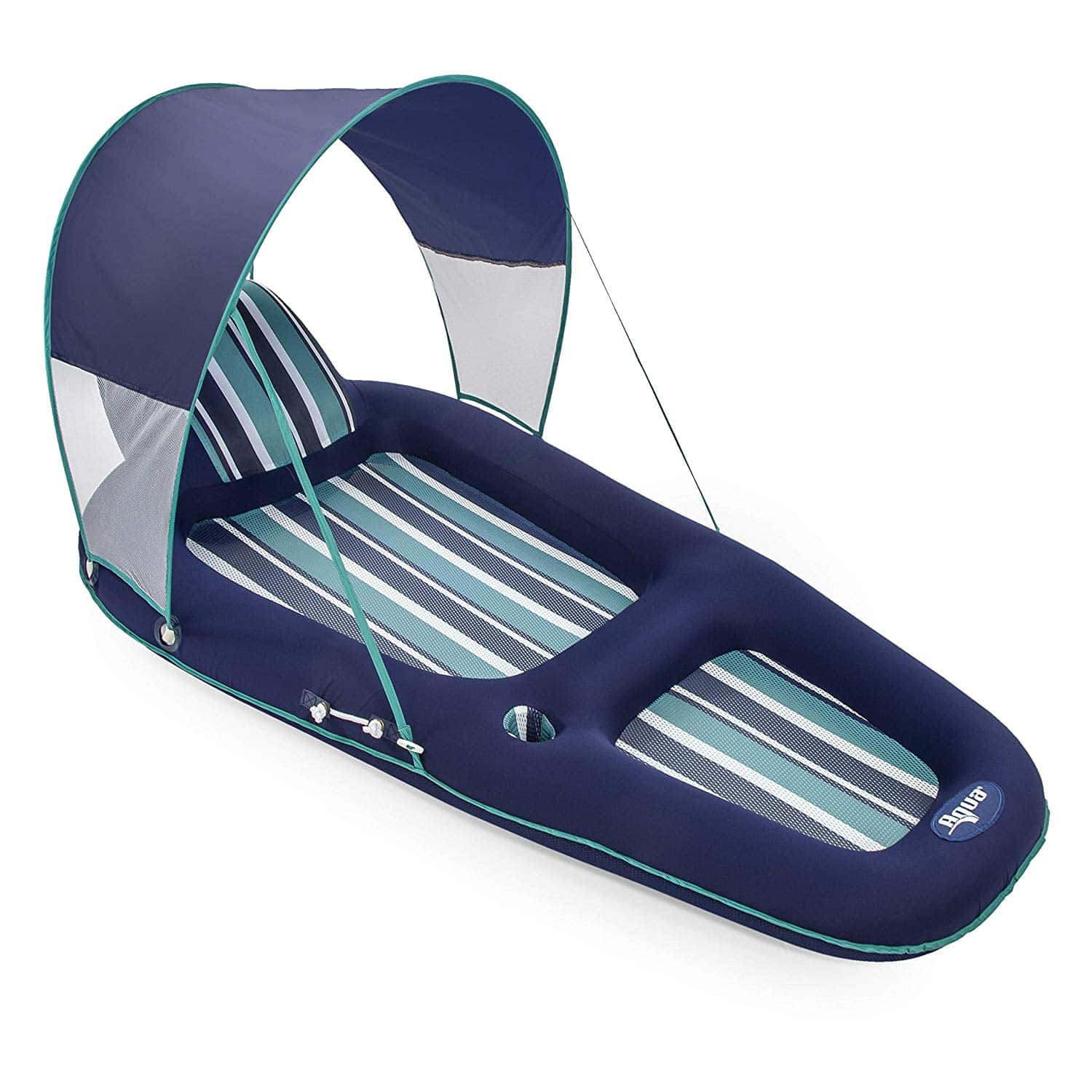 Aqua Leisure Inflatable Pool Lounger Float w Sunshade Canopy, Blue (2 Pack)