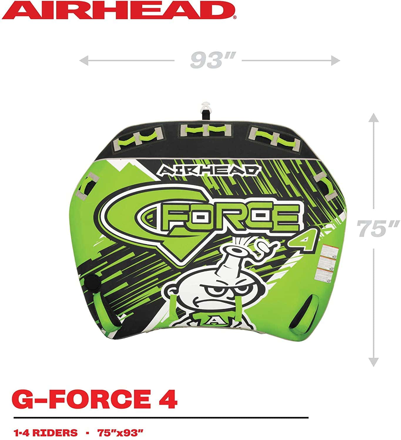 Airhead G-Force 4-Person Towable Boat Tube Float, Heavy-Duty Nylon, Green