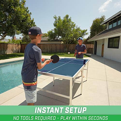 GoSports 6’x3’ Mid-Size Table Tennis Game Set - Indoor/Outdoor Portable Table Tennis Game, Includes 2 Paddles and 4 Balls