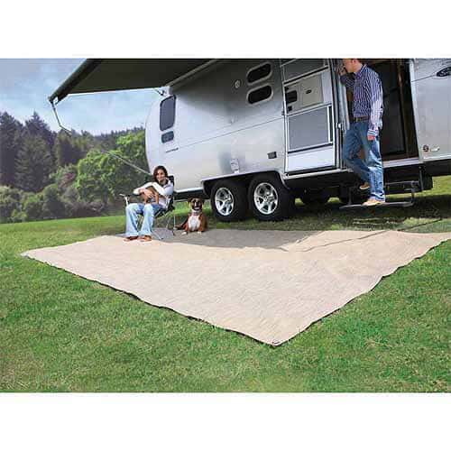 Camco 42811 7' x 15' RV Awning and Leisure Mat, Includes Canvas Tote Bag, Brown