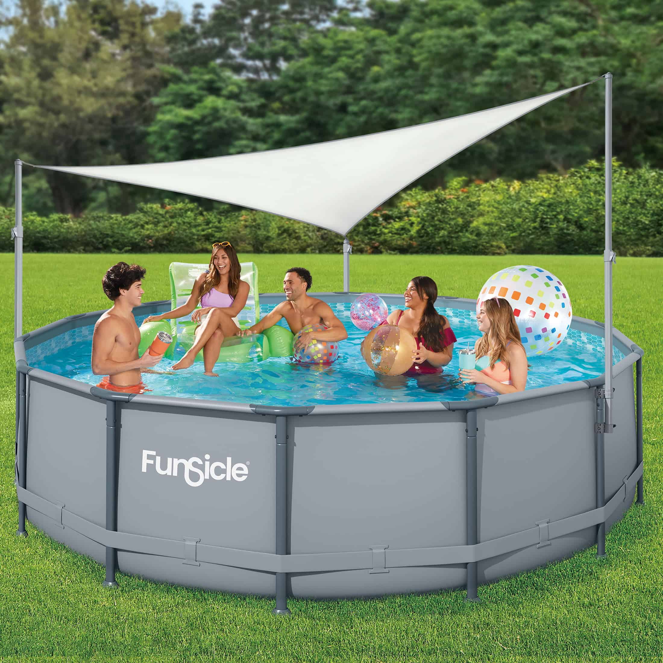 Funsicle Above Ground Swimming Pool Canopy, Sun Shade, White, Triangular, Adults, Unisex