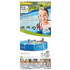 Intex 12 Ft x 30 Inches Metal Frame Set Above Ground Swimming Pool with Filter & Cover