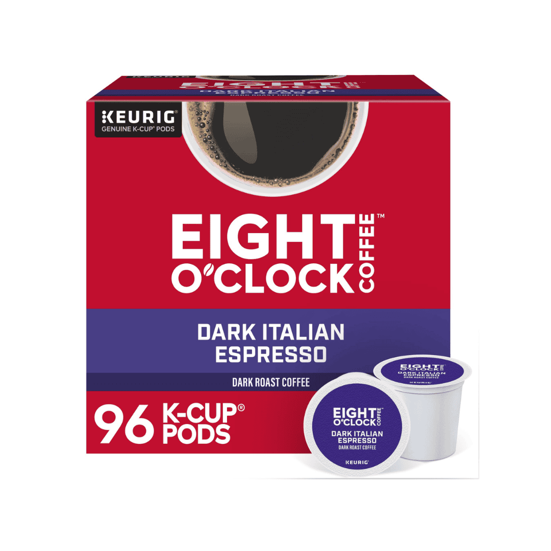 Eight O'Clock Coffee Dark Italian Espresso Roast Keurig Single-Serve K-Cup Pods, Dark Roast Coffee, 96 Count (4 Packs of 24)