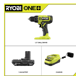 RYOBI PCL206K1 ONE+ 18V Cordless 1/2 in. Drill/Driver Kit with (1) 1.5 Ah Battery and Charger