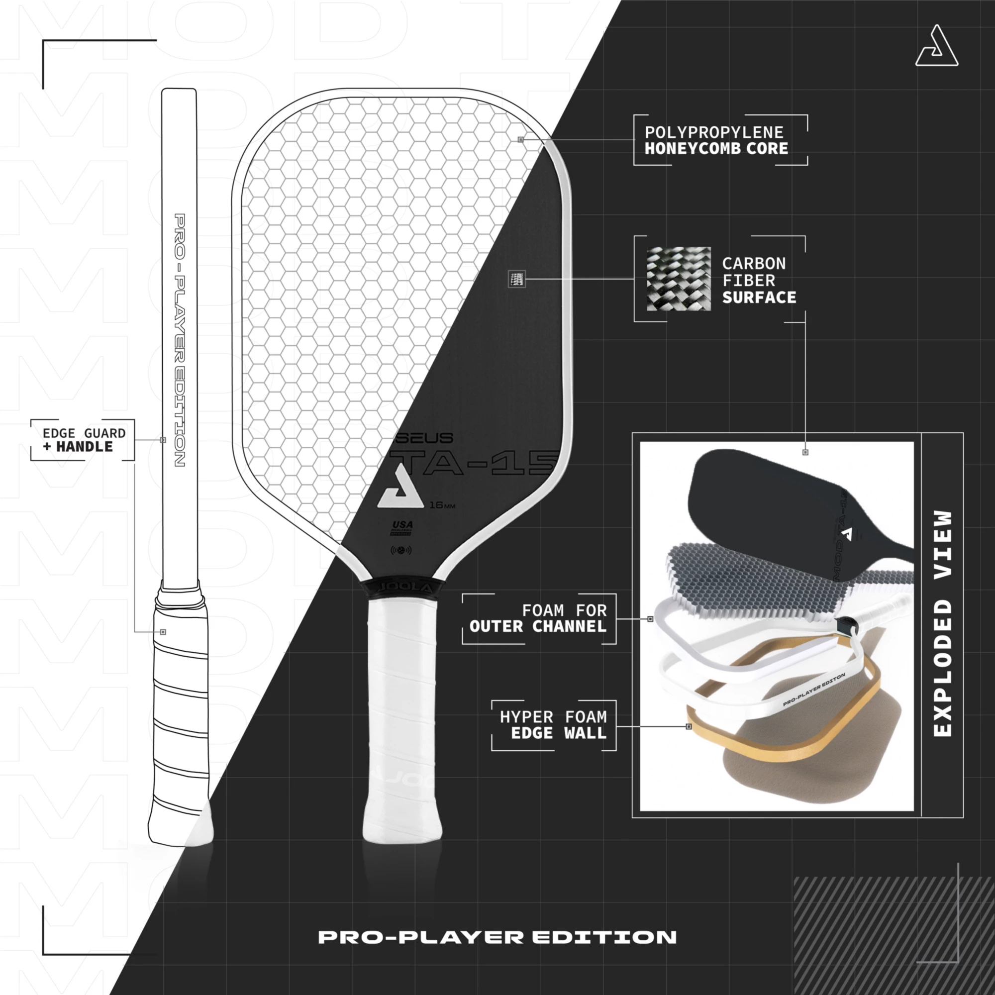 JOOLA Perseus MOD TA-15 16mm Pickleball Paddle