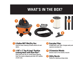 RIDGID HD06001 6 Gal. 3.5-Peak HP NXT Wet/Dry Shop Vacuum with Filter, Hose and Accessories