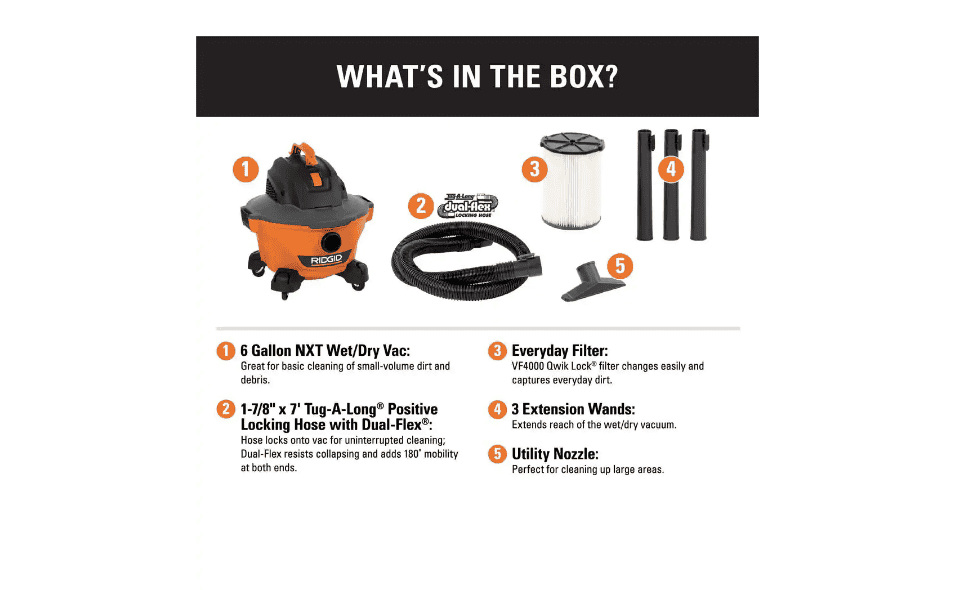 RIDGID HD06001 6 Gal. 3.5-Peak HP NXT Wet/Dry Shop Vacuum with Filter, Hose and Accessories